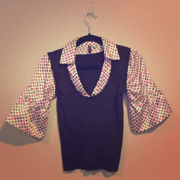 HeartSoul Sweaters - Brown, pink and cream bell sleeve sweater.